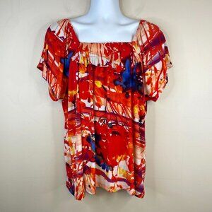 Lane Bryant Womens Abstract Art To Wear Floral Top Size 22W 24W Orange Tunic